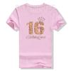 16th Birthday Queen Gift Teen Sweet Sixteen 16 Rose Tshirt Girls Fashion Bday Tee Daughters Friends Gifts Short Sleeve Tops