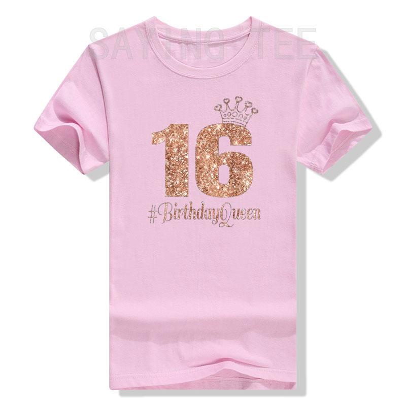 16th Birthday Queen Gift Teen Sweet Sixteen 16 Rose Tshirt Girls Fashion Bday Tee Daughters Friends Gifts Short Sleeve Tops