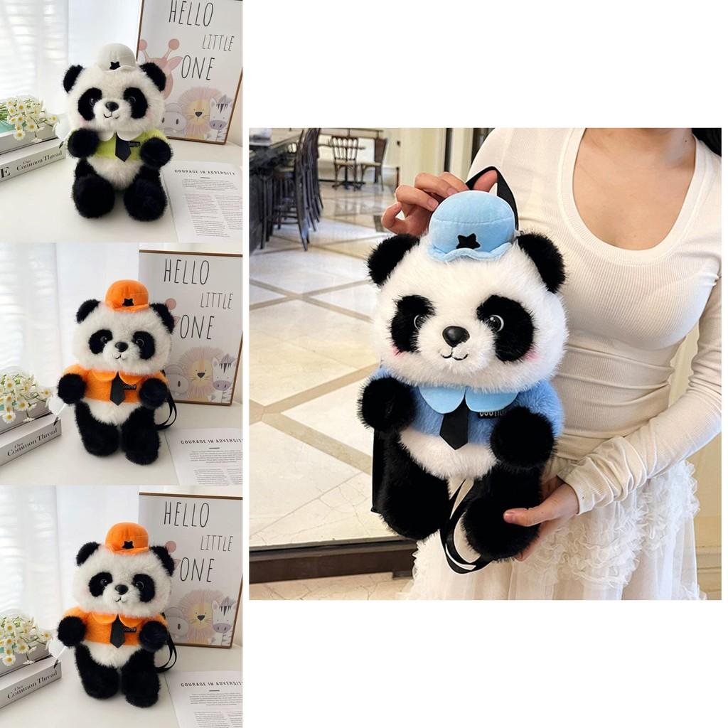 Police Panda Plush Backpack For Girls With Zipper Closure And Cartoon Design