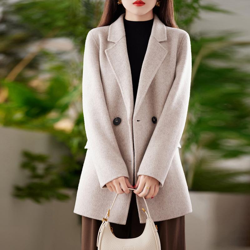 Cashmere Women Coat TIDENOVEL Autumn Wool Long Coat Handmade Pea Coat Winter Warm Wool Jacket Overcoat