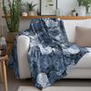 Dark Blue Floral Fleece Blanket Watercolor Rose Print Soft Warm Throw Blanket for Sofa Bed Couch Decoration