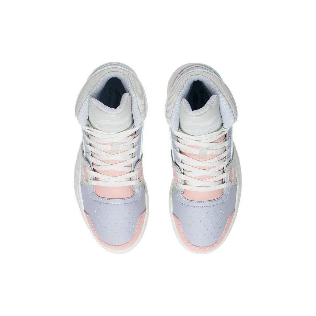 Li Ning Retro 90 Cushioning Slip Resistant High Top Casual Shoes Women's Blue Pink ABCS098-3