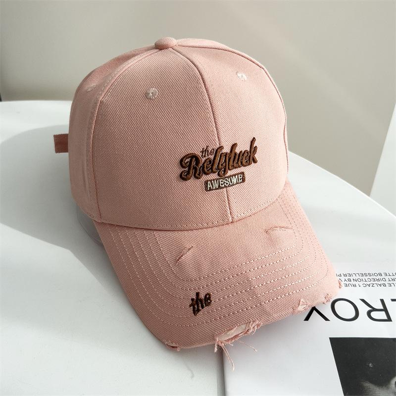 

Korean Style Brand Letter Embroidery Wash Ripped Soft Top Baseball Cap for Men and Women High-quality American Baseball Cap Showing Small Face adjustable