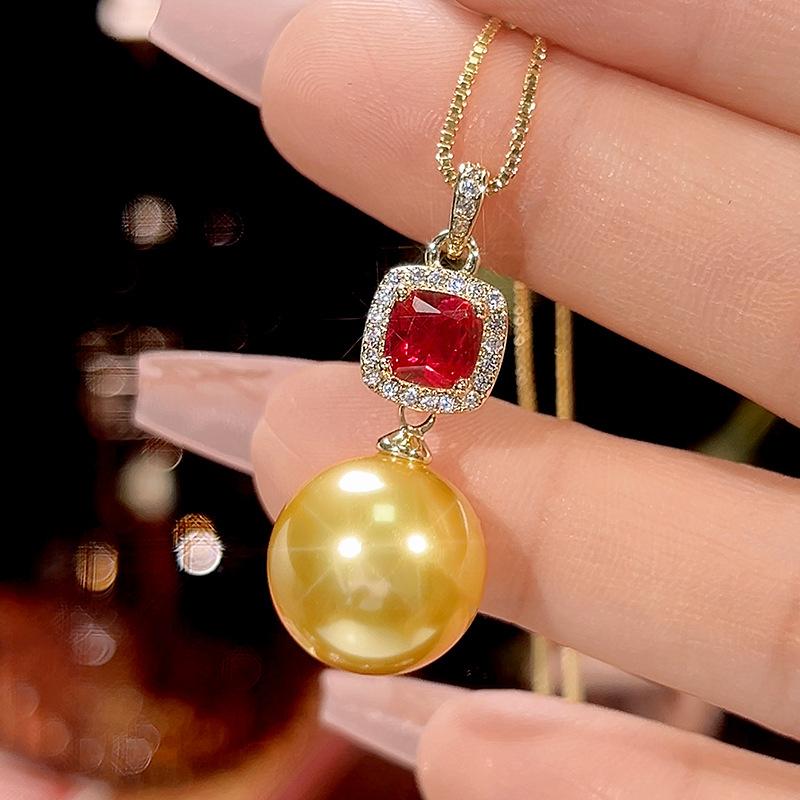 Jewelry Copper Bottom Gold Plated Red Corundum Dark Gold Pearl Premium Set Women 14-12M