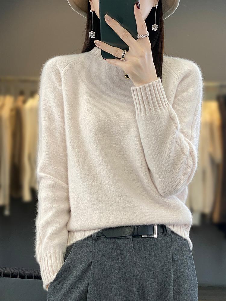 2024 Fall/Winter Women's Korean Slim Fit Wool Sweater - Solid Color, Long Sleeve Knitwear