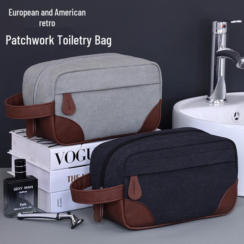 Vintage PU Canvas Travel Toiletry Bag