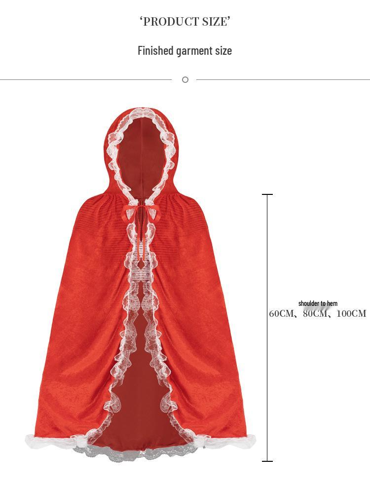 Women's Lace-Trimmed Red Hooded Cape - Halloween Costume Cloak Short Retro Trench Coat Stage Performance Wear
