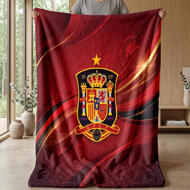 Spain Football Printed Flannel Blanket Skin Friendly Warm Decorative Throw for Indoor Couch Bed Daily Use