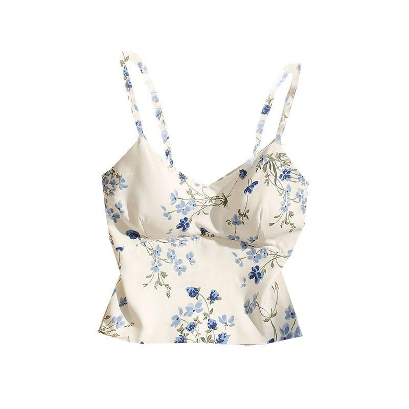 

With Chest Pad Print Floral Print Beauty Back Vest Outwear Small Sling Print Yoga Bra Women Running Fitness Sports Blue lilac L