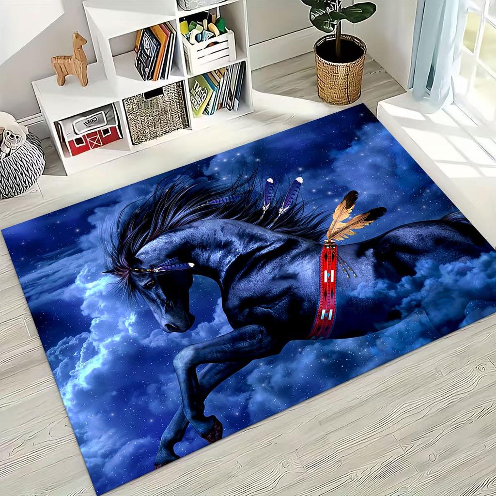 Traum Galopp Ross Pferd Mustang Cartoon Kunst Teppich Teppich für Schlafzimmer Wohnzimmer Sofa Haus Fußmatte Dekor, Kinder Rutschfeste Bodenmatte