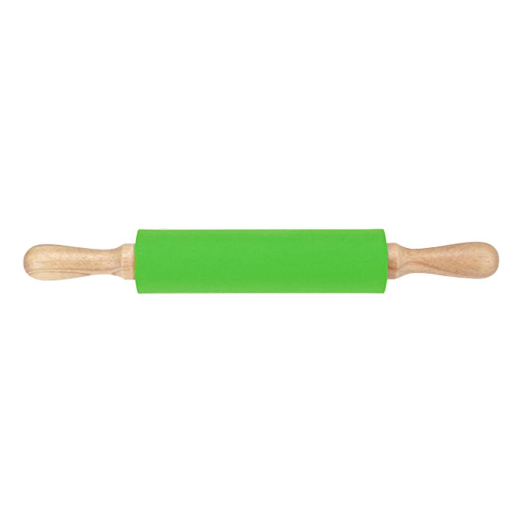 Extended Silicone Rolling Pin Solid Wooden Handle Non Stick Surface Rolling Pin Baking Tools Green