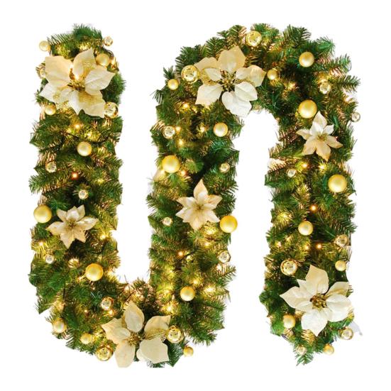 Christmas Illuminate Garland 8.8ft Rattan Christmas Battery Operated Artificial Flower Vine Plants Christmas Decorations
