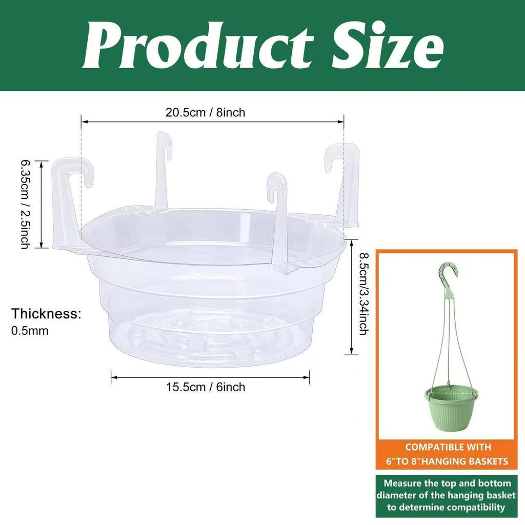 Large Transparent Green Hanging Plant Basket with Base Tray