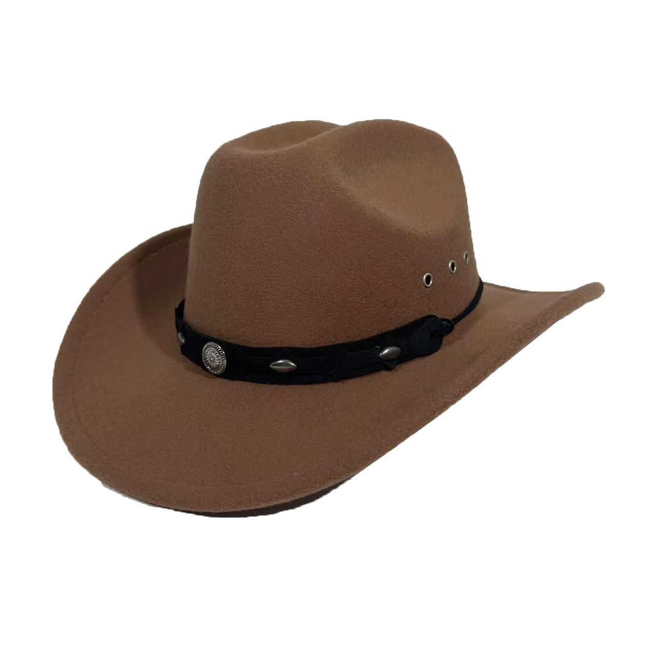 Американская ковбойская шляпа в стиле вестерн Мужская Тибетская для путешествий Фото Универсальная шляпа Женская Коровья голова Черная шерстяная джазовая шляпа M（56-58cm）