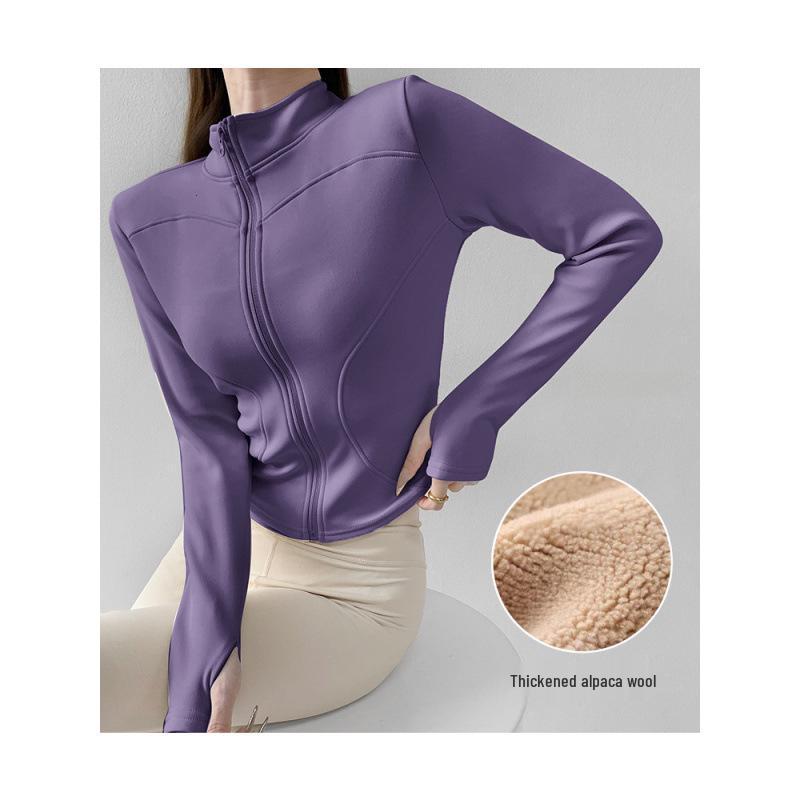 Women's Velvet Plus Long Sleeve Fitness Jacket - Slimming Stand Collar Yoga Top