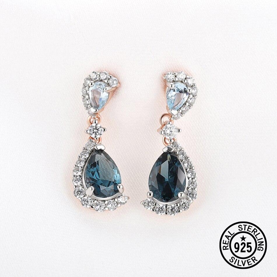 925 Sterling Silver Gemstone Earrings For Women Sky London Blue Topaz Lovely Ear Drop Love Anniversary Gifts Fine Jewelry