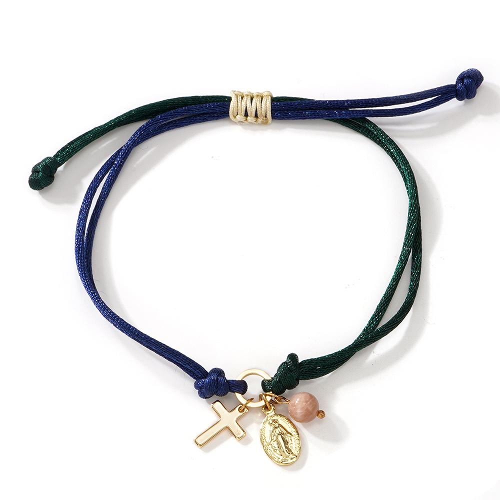 1PC Colorful Rope String Bracelet Virgin Mary Cross Charm Bead Jewelry Adjustable Religious Women's Fashion for Friendship Gift