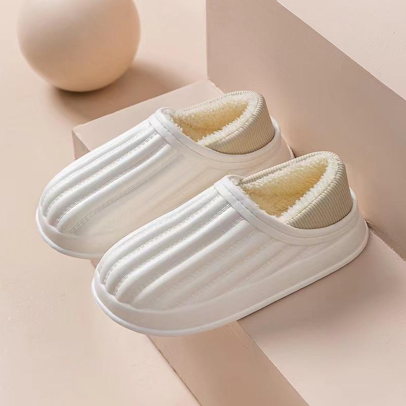 Waterproof plush cotton shoes for winter outdoor wear, warm thick-soled non-slip cotton slippers, indoor household couple one pedal