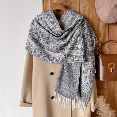 Vinter Nationell Stil Tofsar Filt Paisley Mönster Tjock Pashmina Varm Sjal Mönstrad Scarf Kvinnor Hålla sig Varm Poncho Sjal