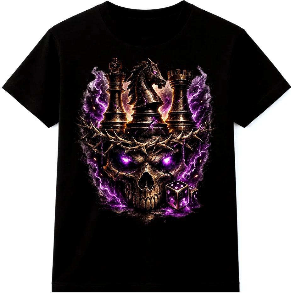 Skull Chess T-Shirt King Knight Rook Dark Gothic Fantasy Design Graphic Tee XXXL