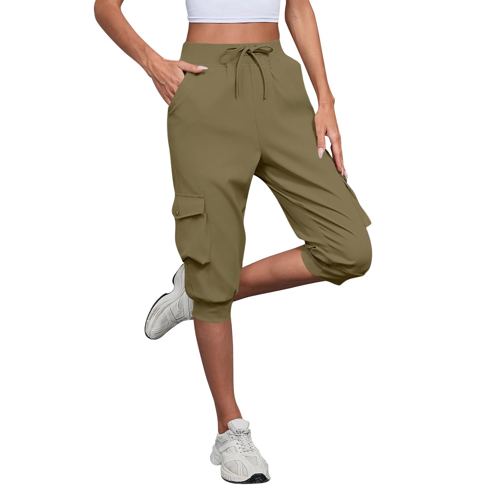 

Women s Fashion Solid Color Casual Lace-up Workwear Cropped Pants L