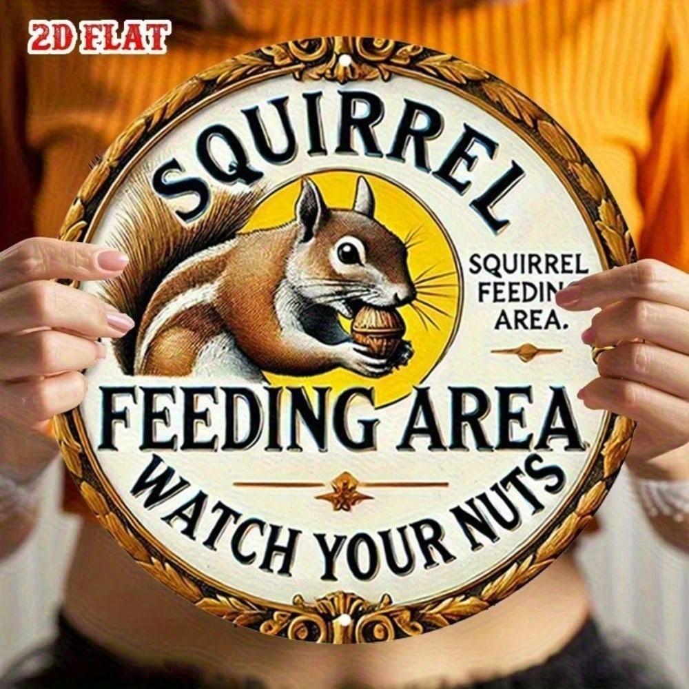 Vintage Metal Tin Sign Funny Garden Decor Squirrel Warning Durable Outdoor Plaque