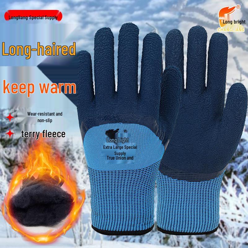 Winter-Arbeitshandschuhe mit Fleece-Futter: Langlebig, Warm, Rutschfest, Frostsicher, Halbfinger-Design für Baustellen und Kühlhäuser