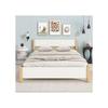 Lit Double, Lit En Bois, Cadre De Lit En Pin Avec Pied De Lit Central, Avec Tête Et Pied De Lit En MDF, Blanc + Naturel, 140x200 Cm