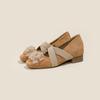 Inner height increase thick heel flower shallow mouth single shoes women's 2026 new soft leather French cross strap ballet shoes Mary Jane shoes