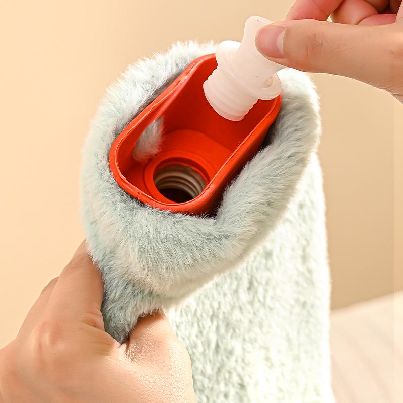 Classic Thickened Rubber Hot Water Bottle with Plush Cover for Warmth