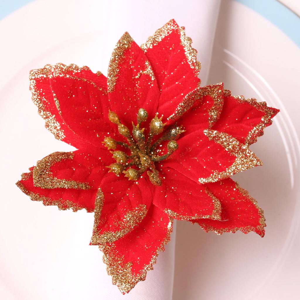 6PCS Napkin Set Red Elegant Christmas Flower Napkin for Birthday Party Wedding