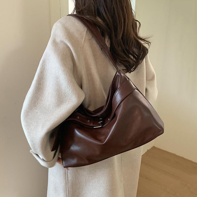 Korean Version Women'S Shoulder Bag Fashion Casual Large Capacity Tote Bag Autumn Winter Brown Crossbody Bag Black Handbag KTB