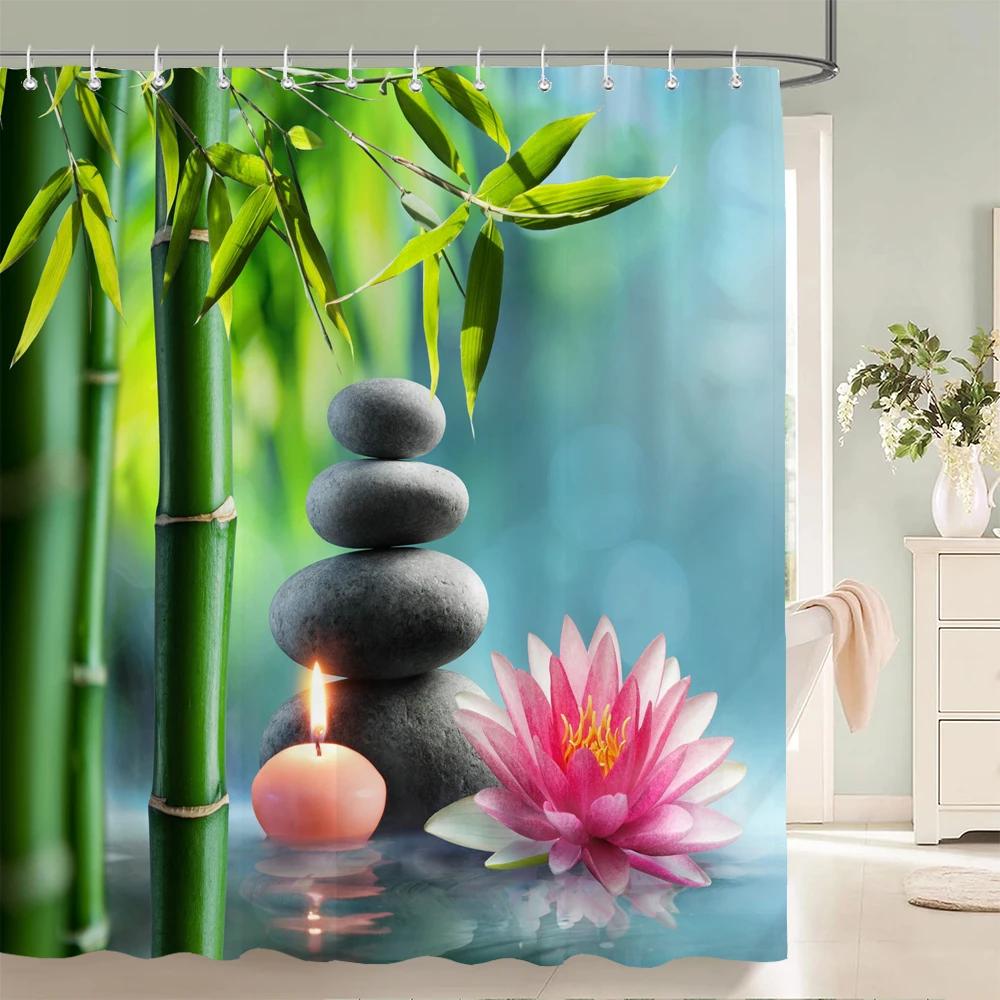 Green Plant Bamboo Shower Curtain Bathroom Bath Curtain Waterproof polyester 3D Printed Trees 180*200cm Bath Screen With Hooks