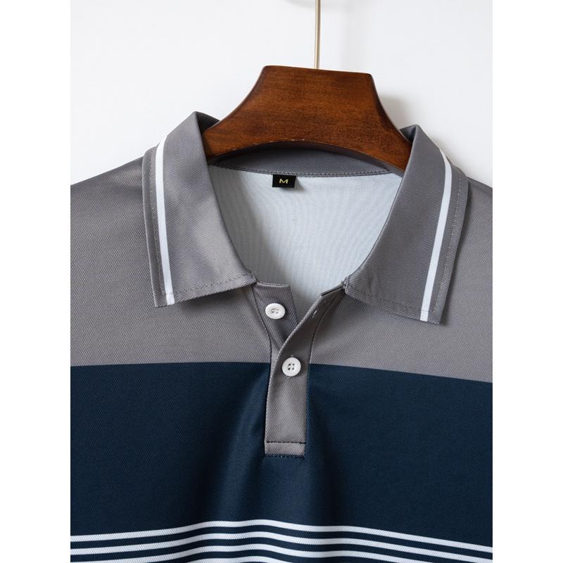 Tricou de golf pentru bărbați, respirabil, cu mânecă scurtă, cu blocuri de culoare, tricou casual cu revere și nasturi pentru vară