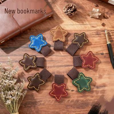 Crazy Horse Leder Magnetisches Lesezeichen Stern - PU Seitenclip Weihnachtsgeschenk