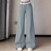 Women Casual Solid Color Loose Long Straight Pants
