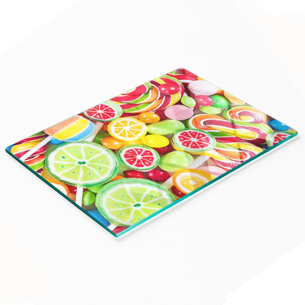 Stylish and Durable Glass Board with Colorful Sweets Print 80x52 cm