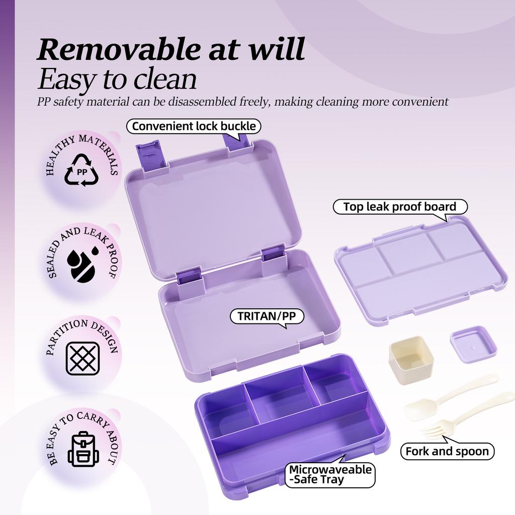 1180ml Adorable Cartoon Printed Bento Box Leakproof BPA-Free Snack Food Container Microwavable Divided Lunch Box for Picnic Kids