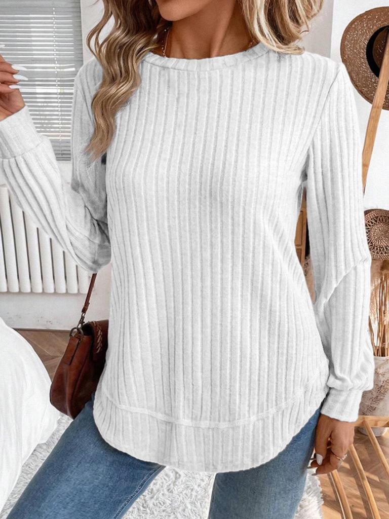 2025 Autumn Women's Long Sleeve Knit Pullover - Solid Color, European American Style, Versatile Round Neck