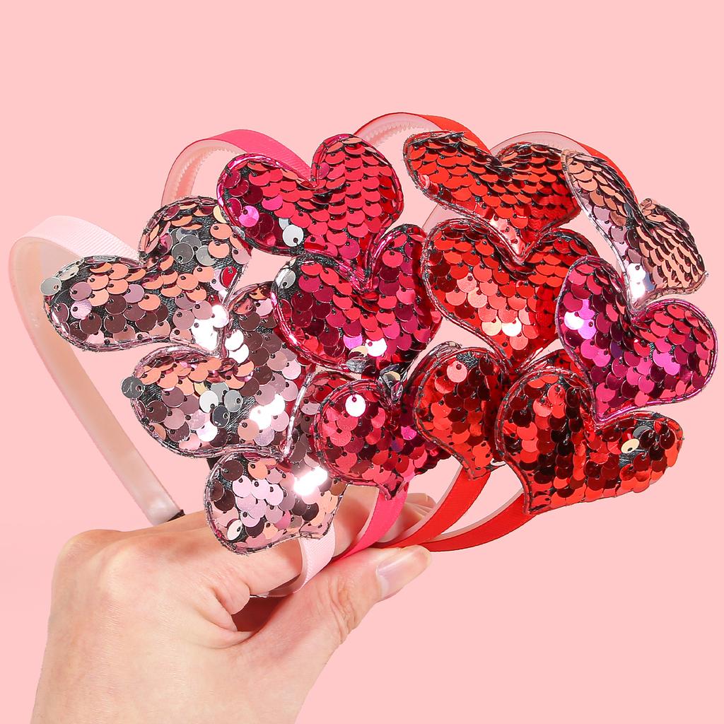 1/4pcs Sequin Heart Headbands for Women Valentine's Day Heart Shaped Hairbands Kids Girls Headband for Party Hair Accessories
