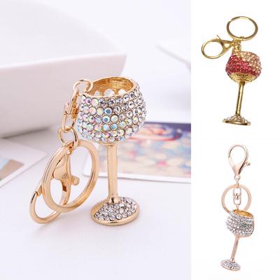 Ciondolo chiave per borsa decorativa con portachiavi con tazza di vino con strass lucido alla moda
