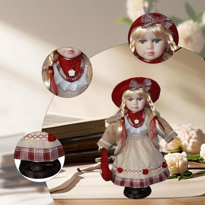 Collectible Porcelain Doll with Stand Beautiful Clothes Centerpieces Home Decoration Ornament Girl