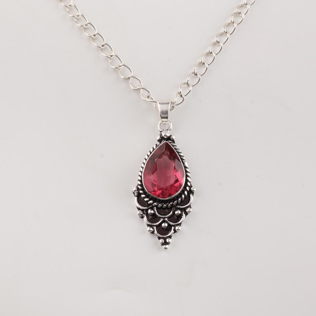Pink Tourmaline Gemstone 925 Sterling Silver Designer Pendant 1.5" Gift For Mother PP-70-12