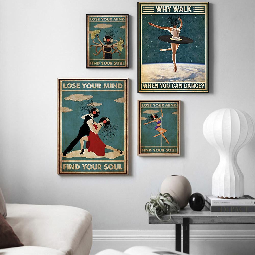 Vintage Abstrakte Kunst Figur Leinwandbild Mode Wandkunst Poster Schallplatte Musik Tänzer Wohnzimmer Heimdekoration Wandbild