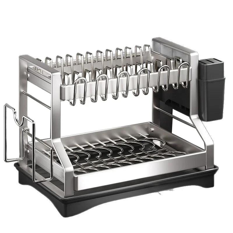 Многофункциональная кухонная полка из нержавеющей стали 304 - Сушилка для посуды с держателем для столовых приборов подставкой для разделочной доски органайзером с поддоном 17090₽