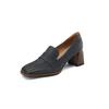 Fashion 2024 Spring New GENUINE LEATHER Women Shoes LEISURE Women Slip-On Shallow Pumps Square Toe Heels Shoes Women Zapatos De Mujer