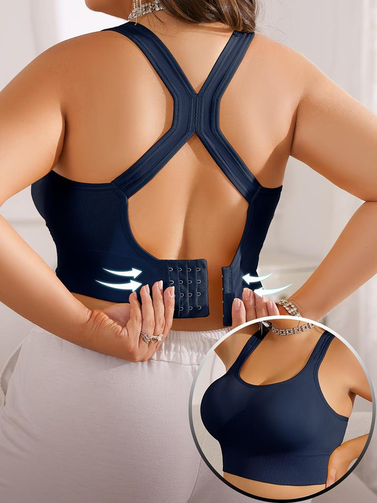 Plus Size Racerback Sports Bra for Women, High Support Wireless Workout Bra with Back Closure, Seamless Yoga Bra