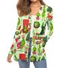 Women's Fashion Christmas Print Long-Sleeved Pocketed Slim-Fit Cardigan Coat