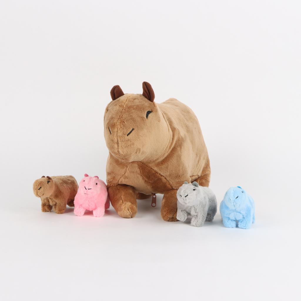 Kawaii Simulation Capybara Plush Toys Mother-Child Water Guinea Pig Five-Piece Soft Animal Doll For Boys And Girls Birthday Gift