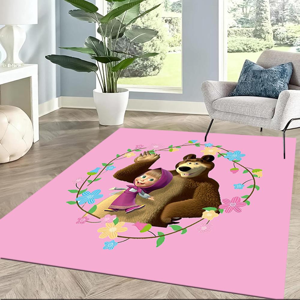 Masha Bear Area Rug Design for Game Room Dormitory Outdoor Hallway Antislip Carpet Anime Office Decor Birthday/Christmas Gift